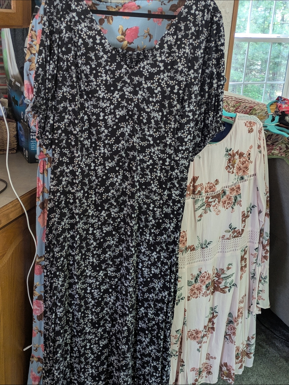 Old Navy Black Midi Dress with White Floral Print